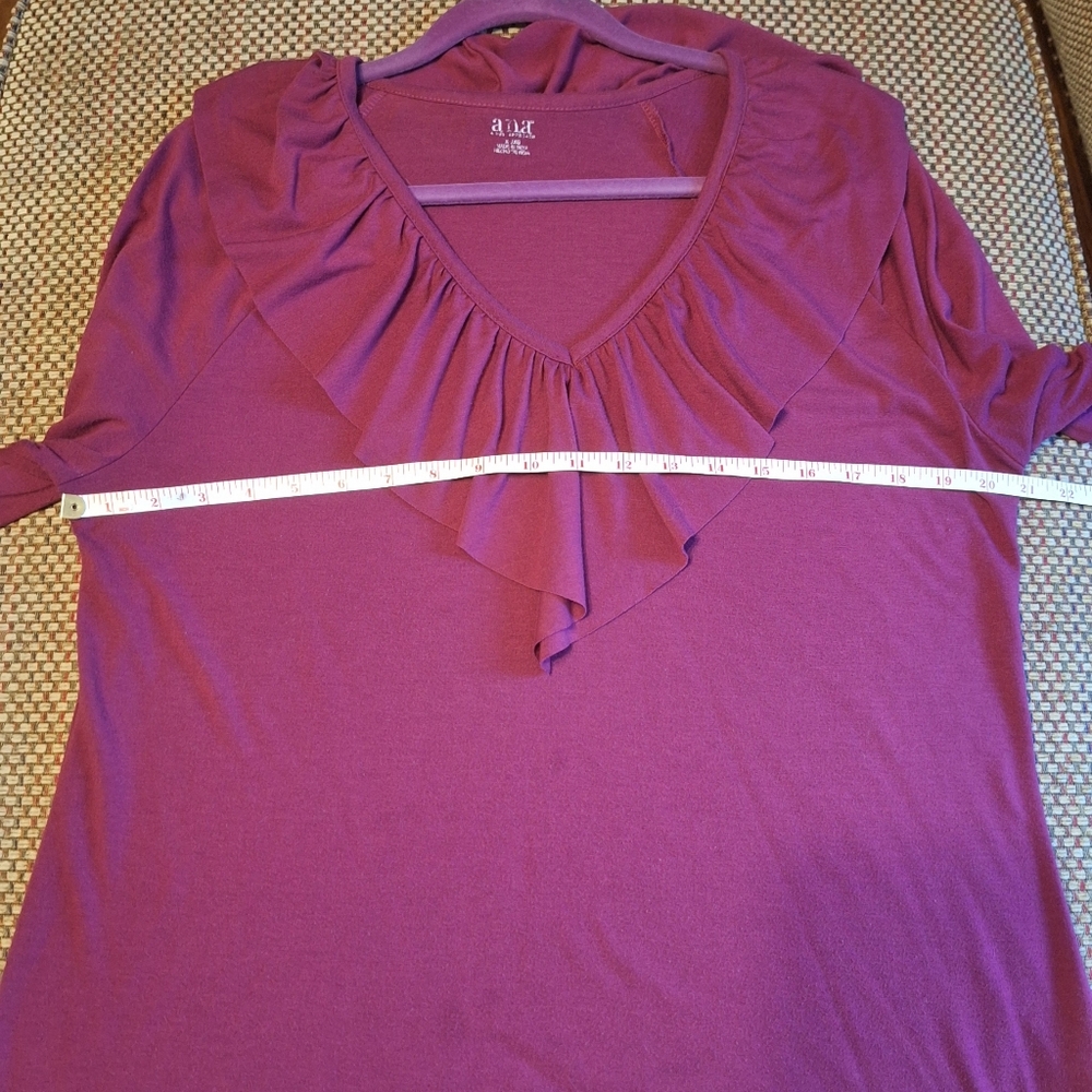 Women's Ruffled V-Neck Top - Burgundy - Picture 4 of 9